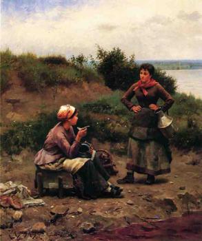 Daniel Ridgway Knight : A Discussion Between Two Young Ladies